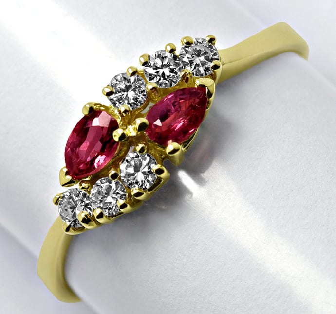 Foto 1 - Damenring Spitzen-Rubine Brillanten Gelbgold, R1517