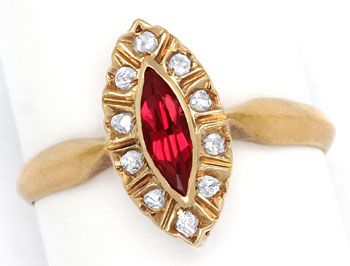 Foto 1 - Antiker Rotgold-Diamantring mit 10 Diamant Rosen in 585, S9640